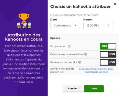 Kahoot ! - Régler l'activité