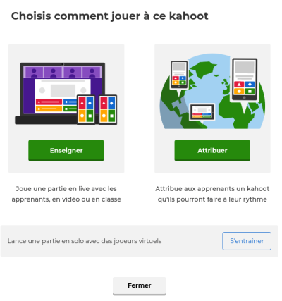 Kahoot ! - Chosir le mode de jeu